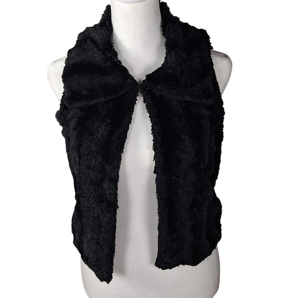 Pine Black Faux Fur Vest Size M/S Sleeveless Jacket Collar Fuzzy Soft Warm Cute
